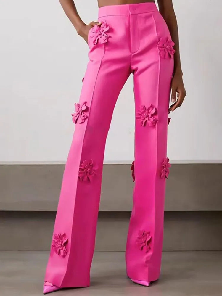 Flower Appliques Long Trousers