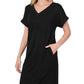 Rolled Short Sleeve V-Neck Dress