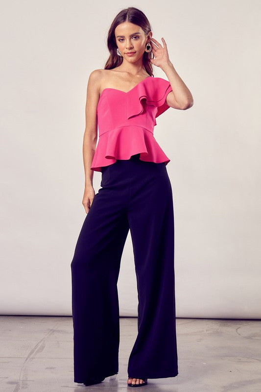 One Shoulder Ruffle Peplum Top