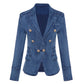 Double Breasted Denim Blazer Jacket Outer Coat