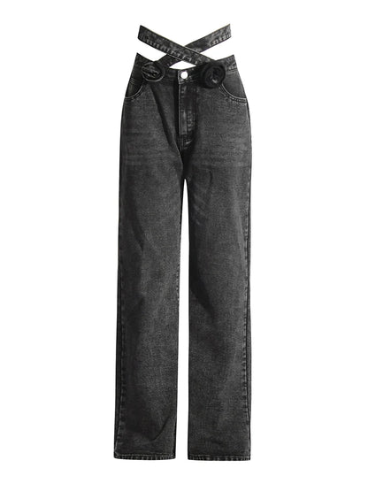 Peek-A-Bling Spliced Flower Denim