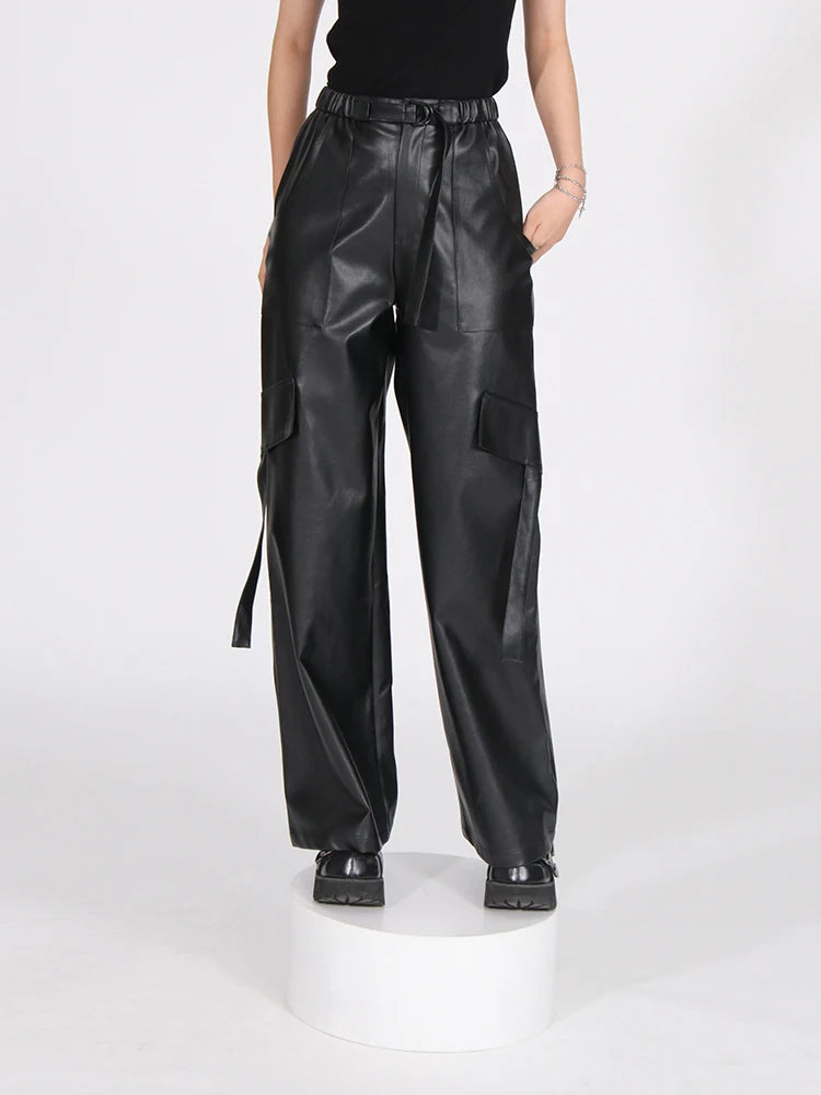 Faux Leather Loose Fit Pants