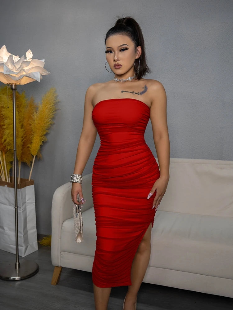 Strapless Sexy Slit Tube Dress