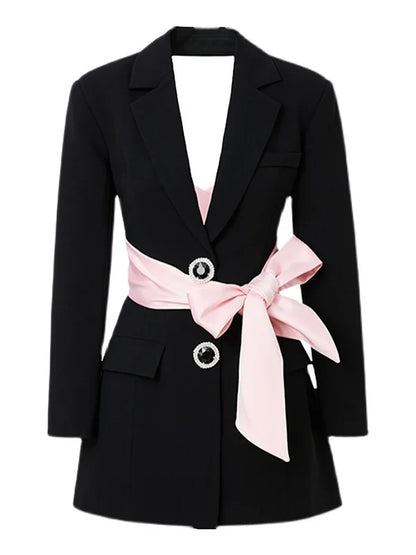 Blazer with Pink Satin Bow Sash